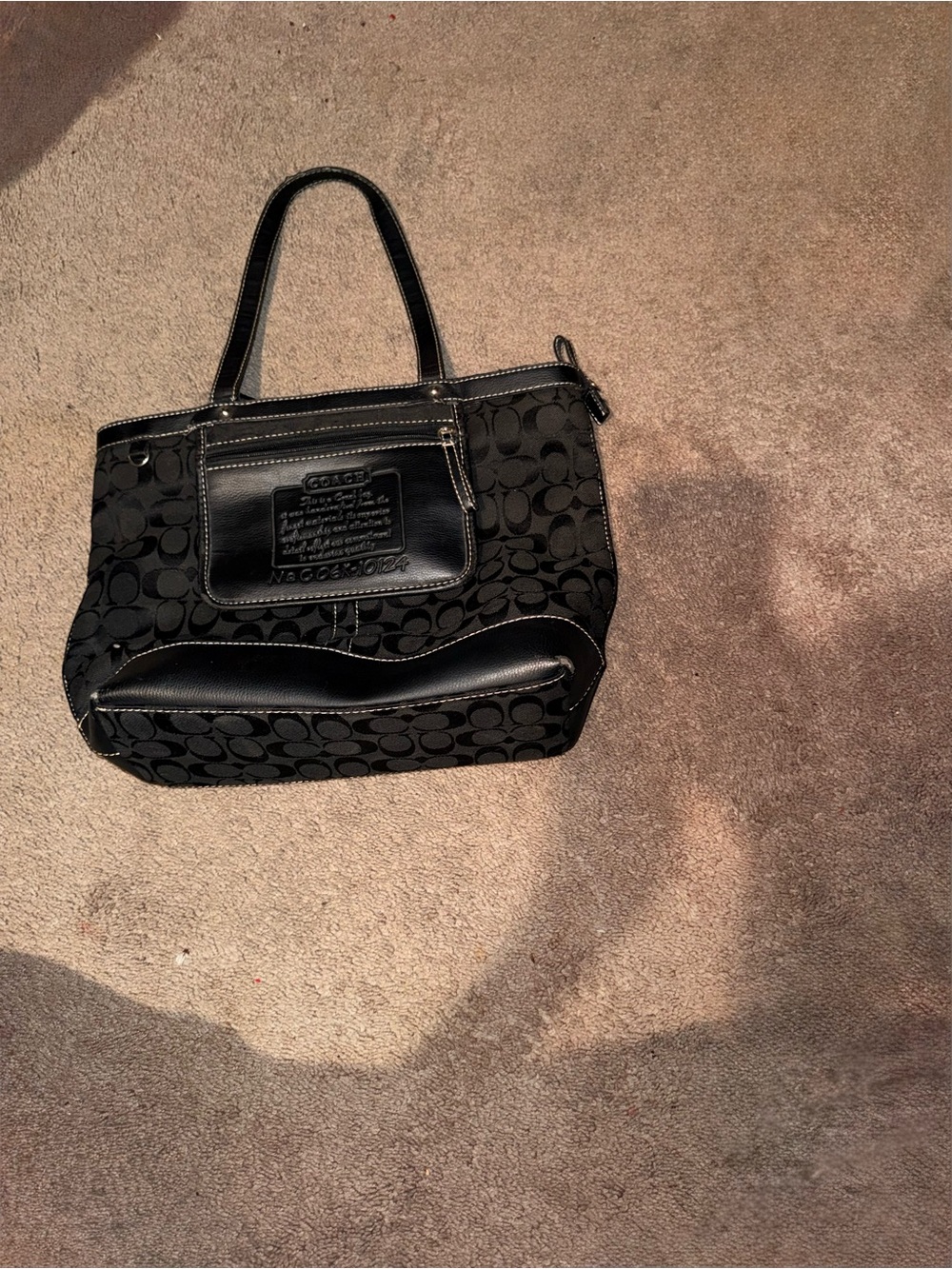 Vintage Authentic Coach Signature Tote Bag Black Monogram Purse Style 10124